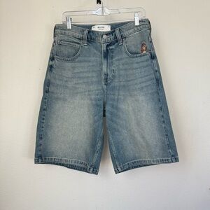 Hollister Super Baggy Denim Shorts W30 | Taz Embroidered Pocket